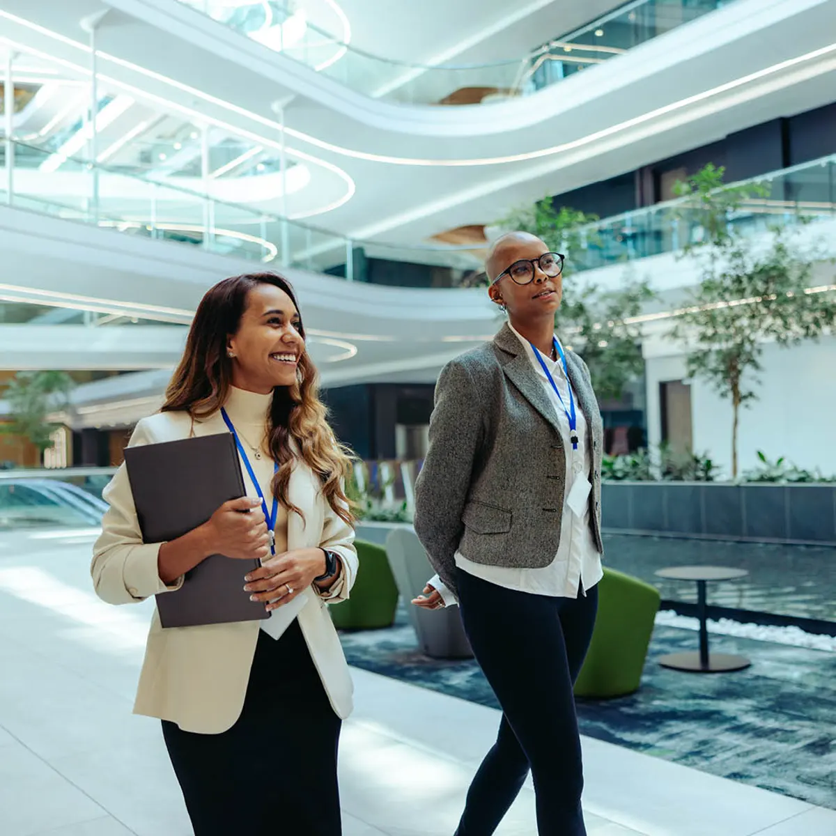 Profesional event attendees modern building interior